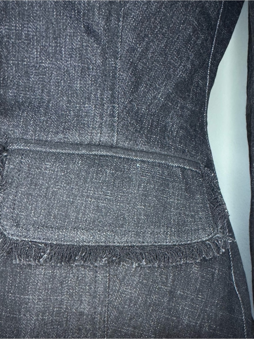 Cache Denim Blazer Jacket Womens 2 Black Frayed-Trim Notched Office - Picture 9 of 14
